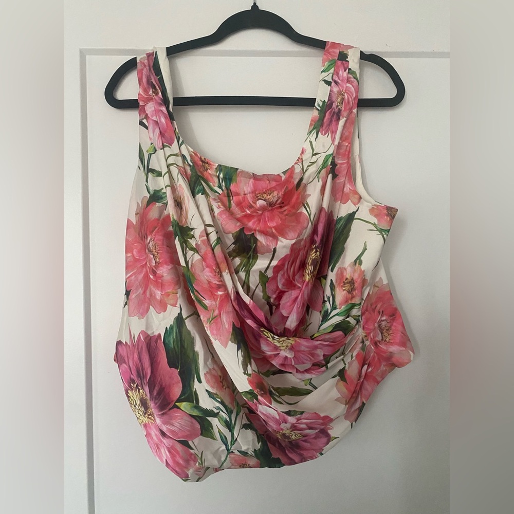 Express Satin Floral Draped Smocked Back Corset Tank